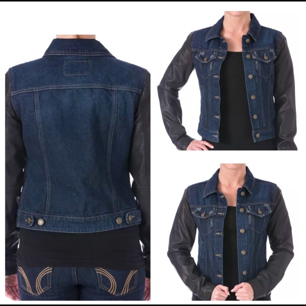 Laundry by Shelli Segal Faux Leather Jean Jacket